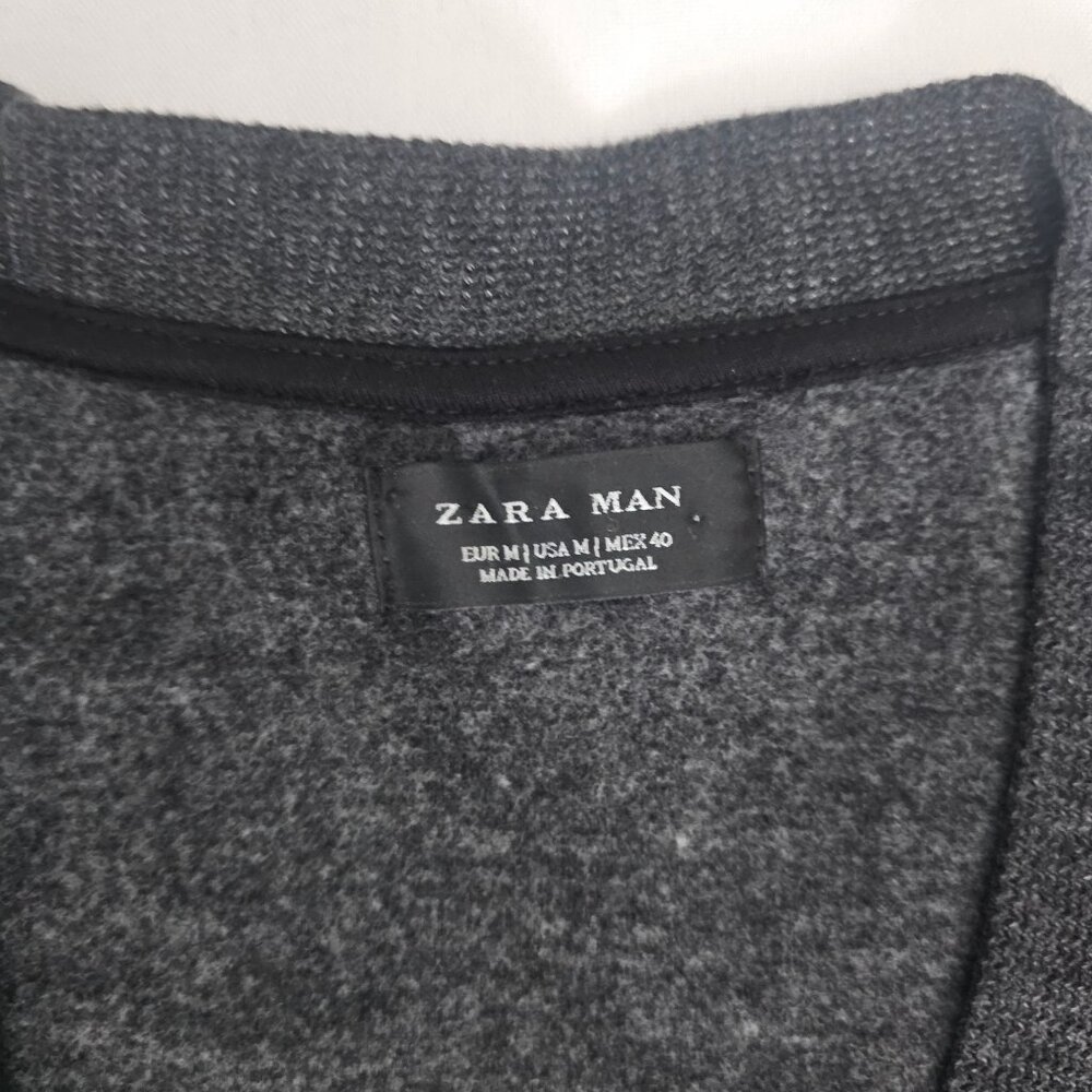 ZARA Man Dark Gray Striped Trim  Open Front Pockets Longline Cardigan Sz Medium - Picture 6 of 9